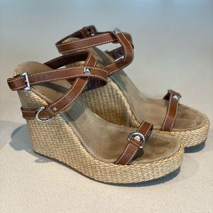 Prada Leather + Natural Fiber Wedges